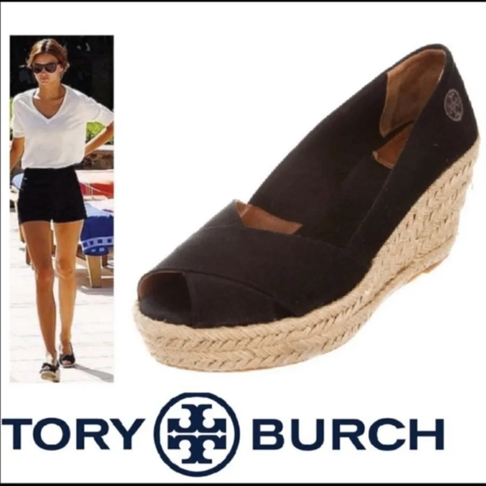 Tory Burch Filipa Black Canvas Espadrille size 9 - Picture 1 of 12